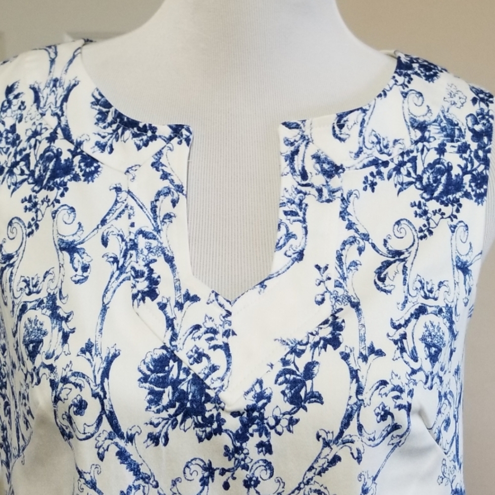 🆕️⬇️London Times Blue & White Border Floral Paisley Shift Dress - Picture 2 of 8